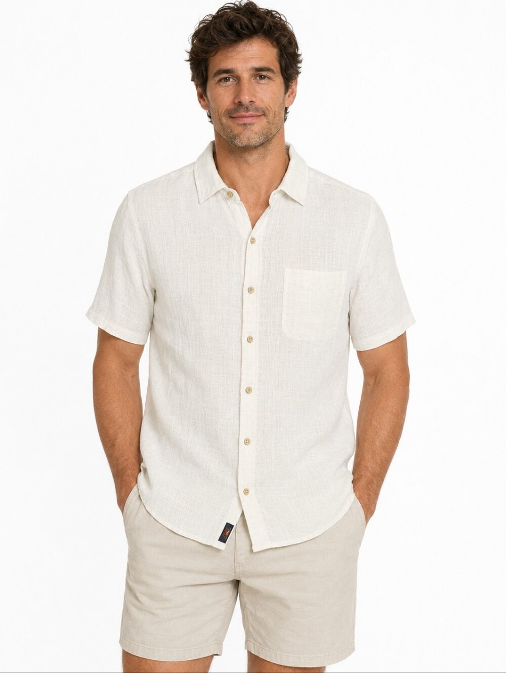 Faherty 100% Linen Short Sleeve Button Front Shirt Cream White XL